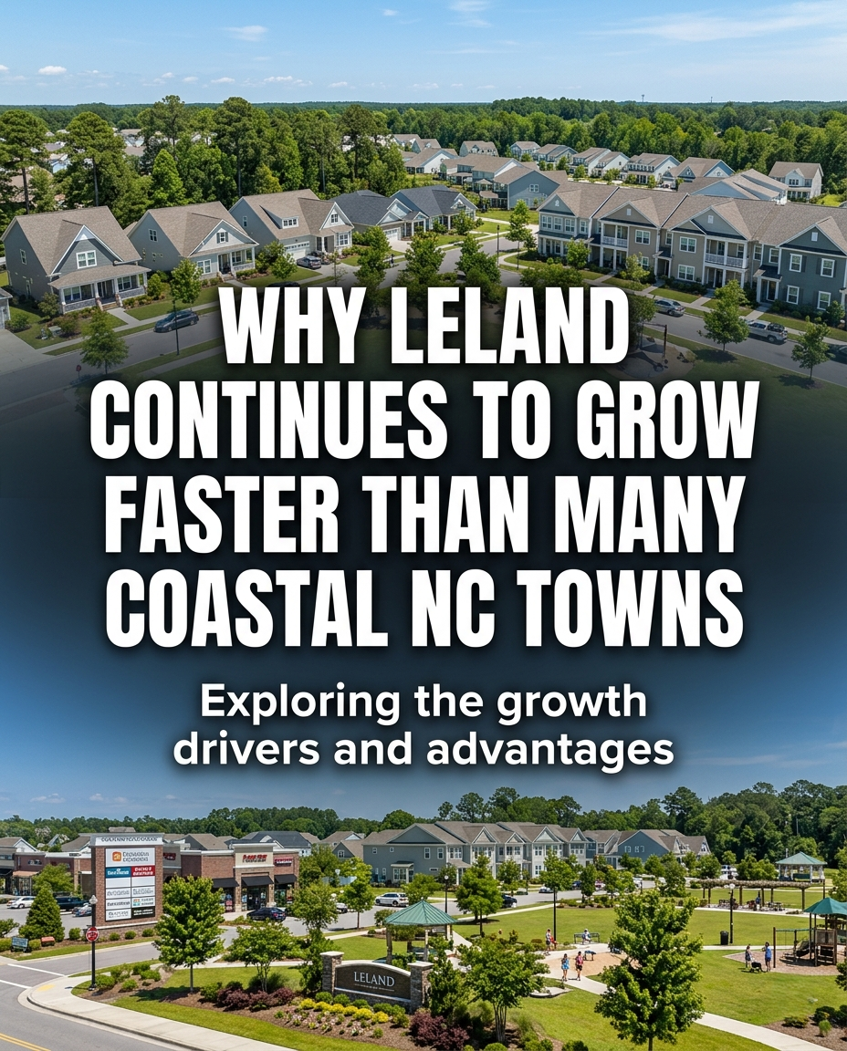 Why is Leland growing faster than other NC coastal towns? 🌅 It pairs proximity to downtown Wilmington and the beaches with lower Brunswick County taxes and a boom in new homes. Find out why it's winning over buyers