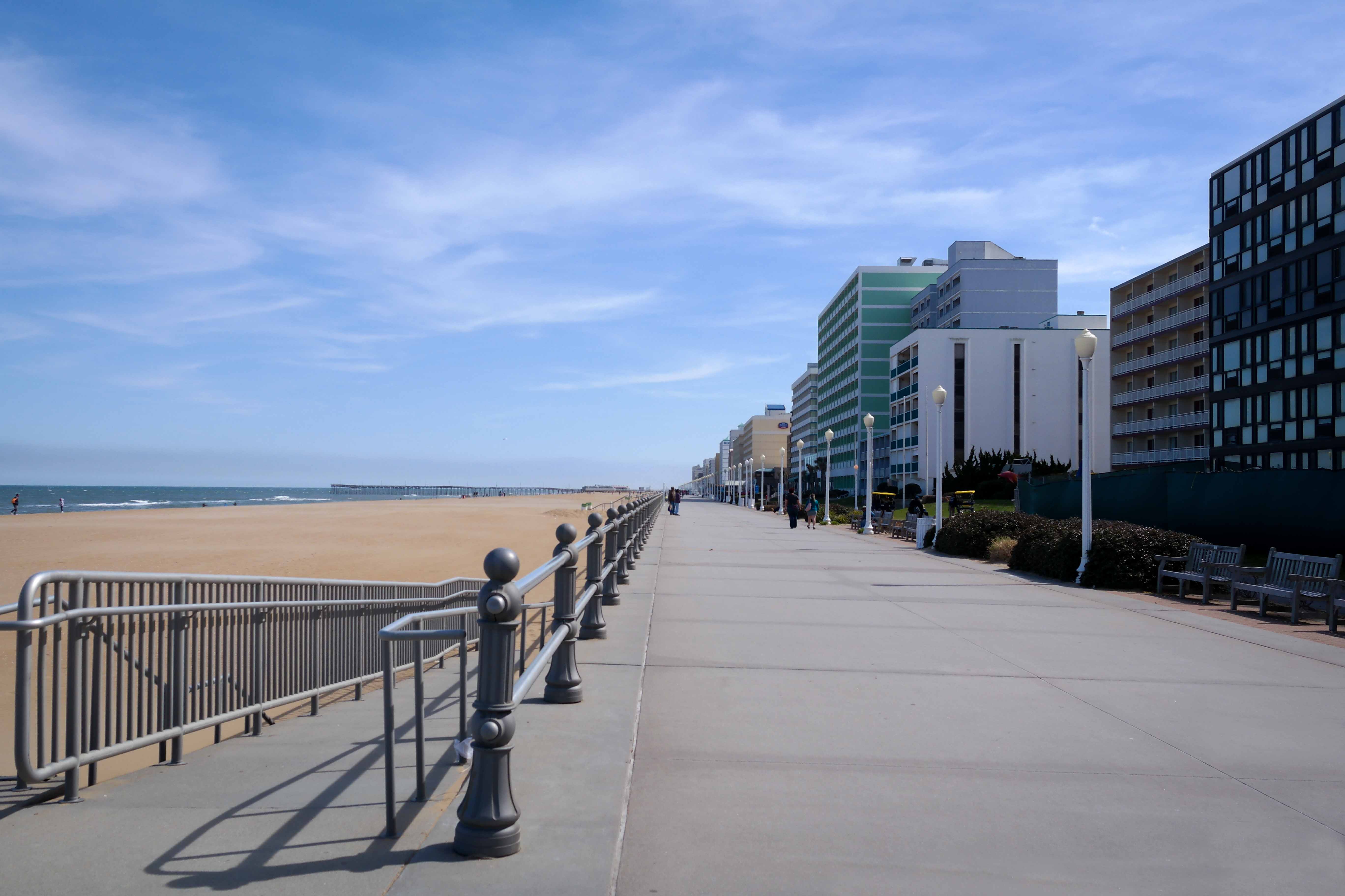 Virginia Beach oceanfront boardwalk beside the beach