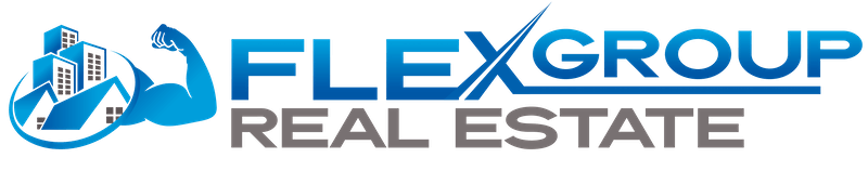 The official logo for Flex Group Real Estate, a modern and professional Austin-based commercial real estate firm.