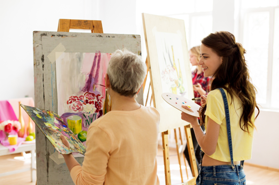 Senior adult in painting class
