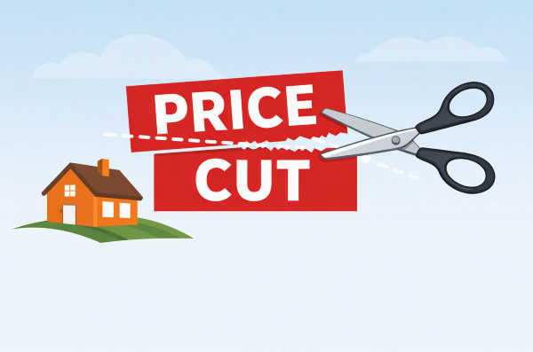 image of home with scissors cutting text that says price cut