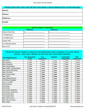 Home Buyers Priority Checklist
