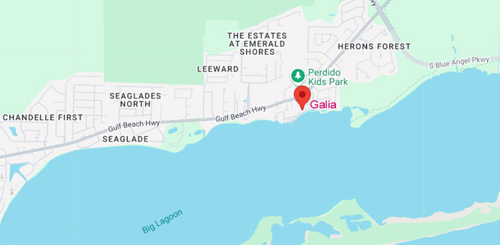 Map of Pensacolo featuring the Galia Condos