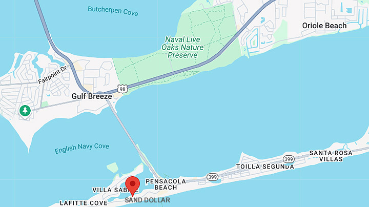 Map of Pensacola Beach Featuring the Sand Dollar