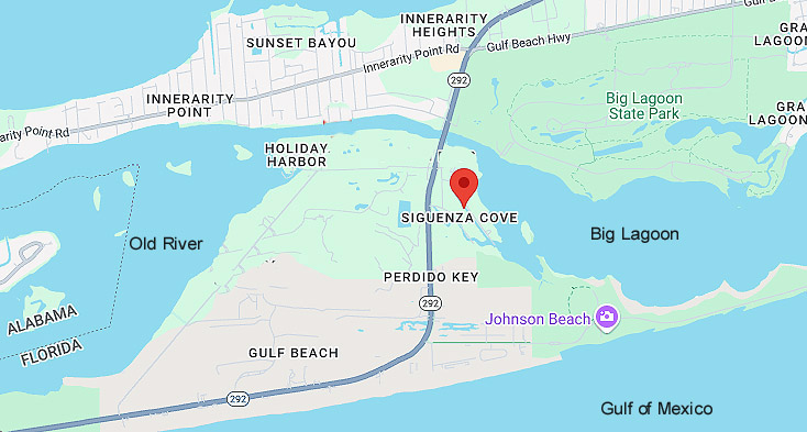 Map showing Siguenza Cove in Perdido Key