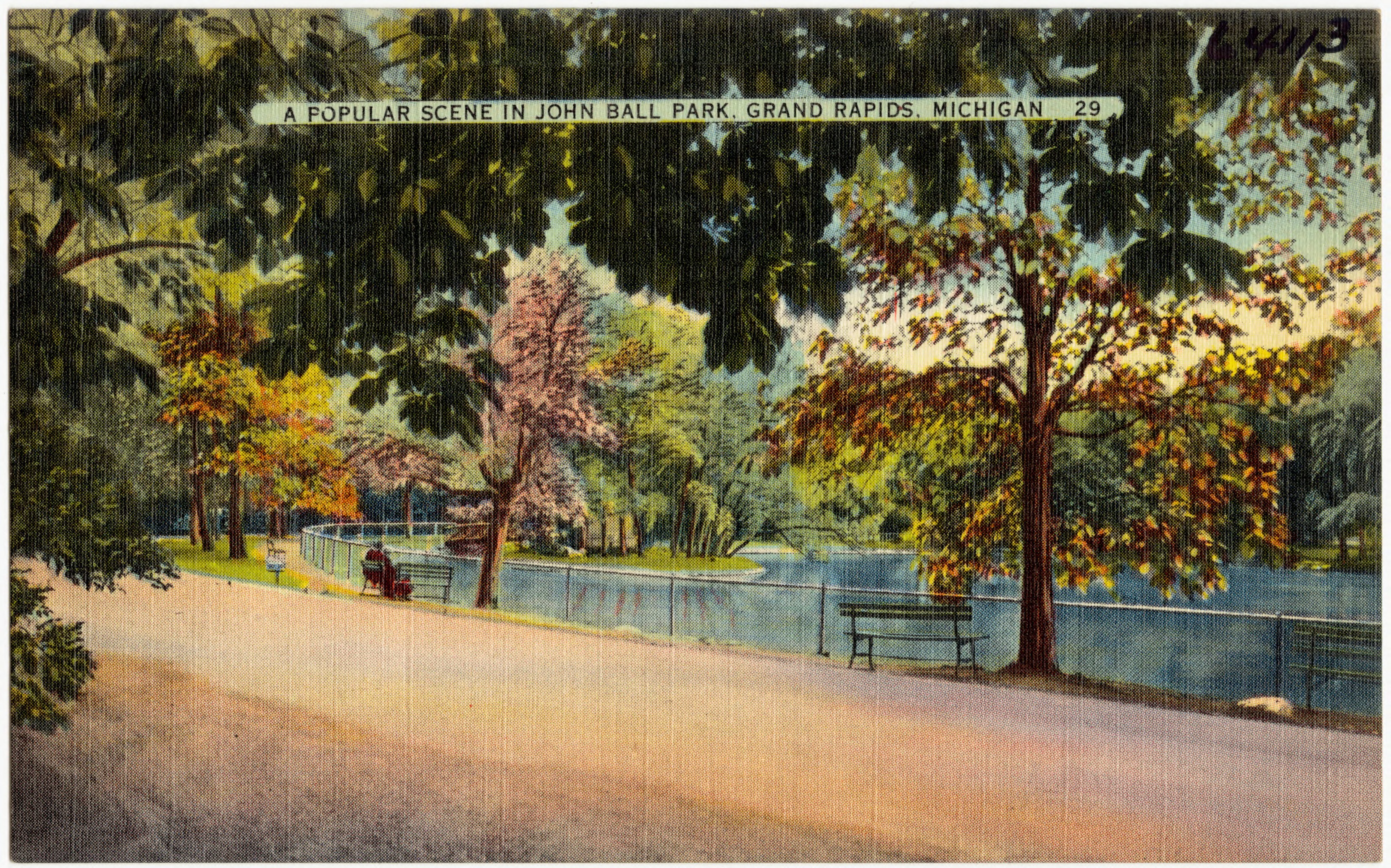 Historic postcard showing a scene at John Ball Park