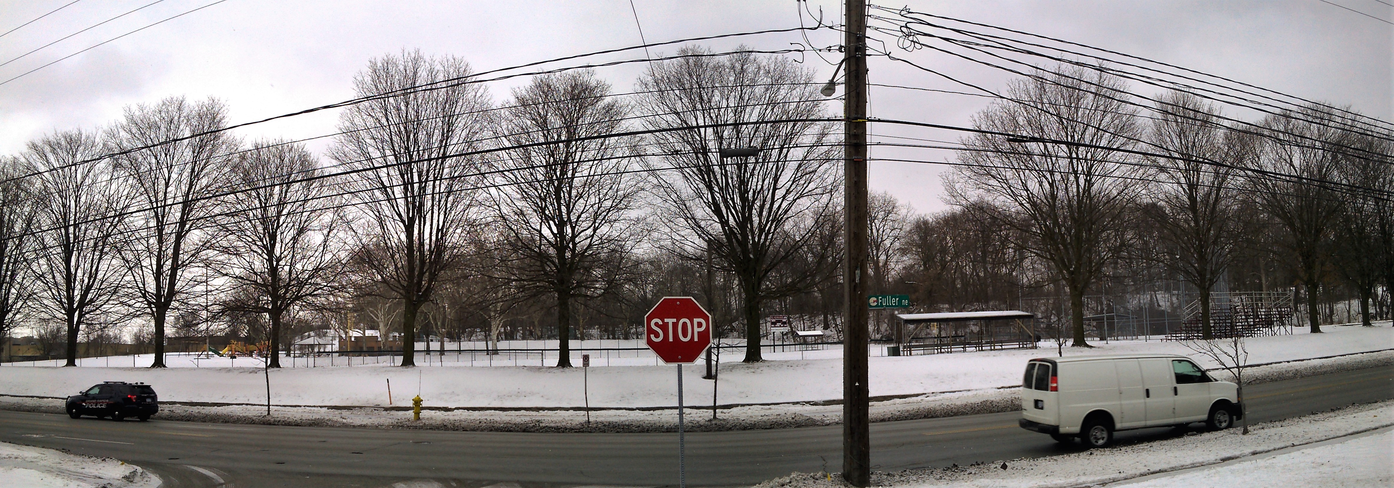 Winter view of Fuller Park along Fuller Avenue, January 2019