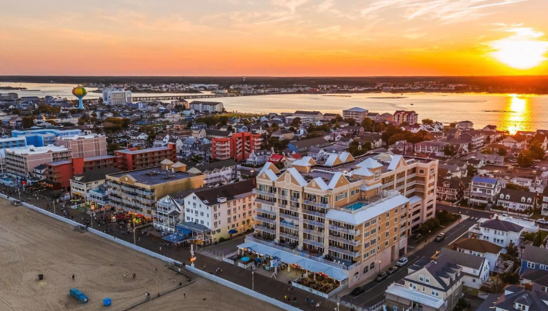 building in ocean city md at sunset taken by a local real estate company in ocean city md