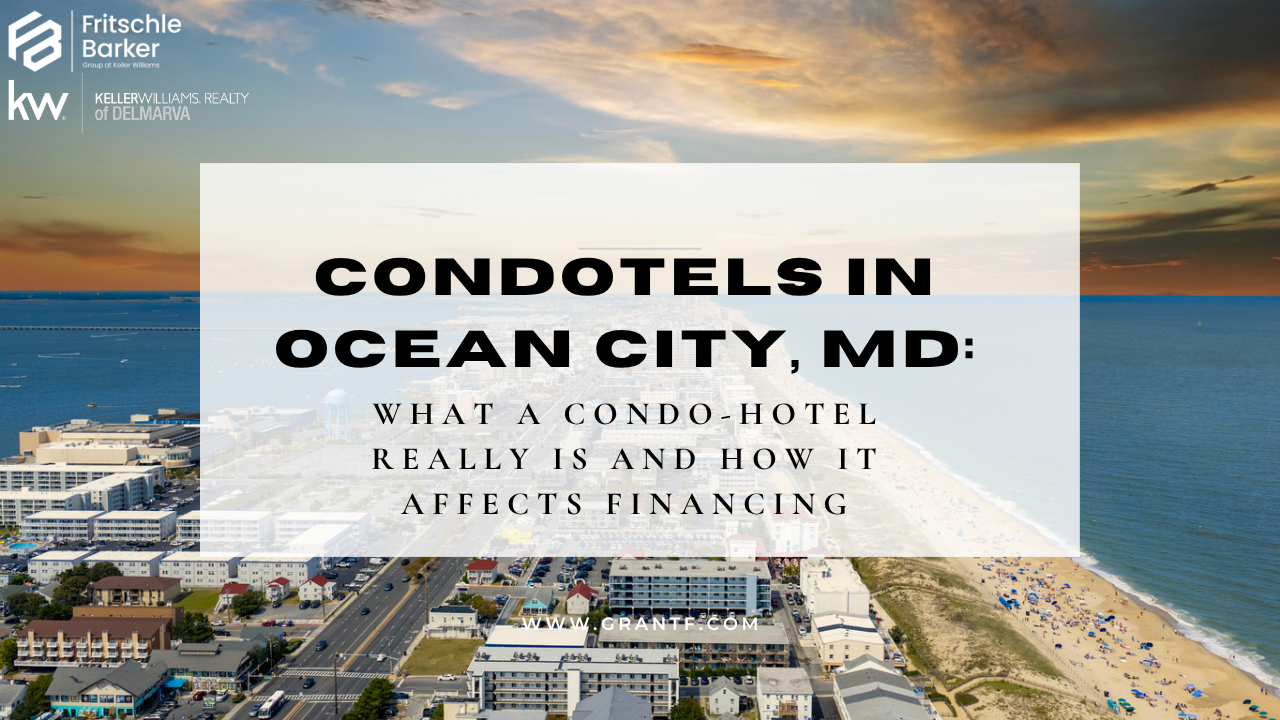 Ocean City MD oceanfront condo-hotel building with a front desk and rental office, the kind of project lenders may treat as a condotel