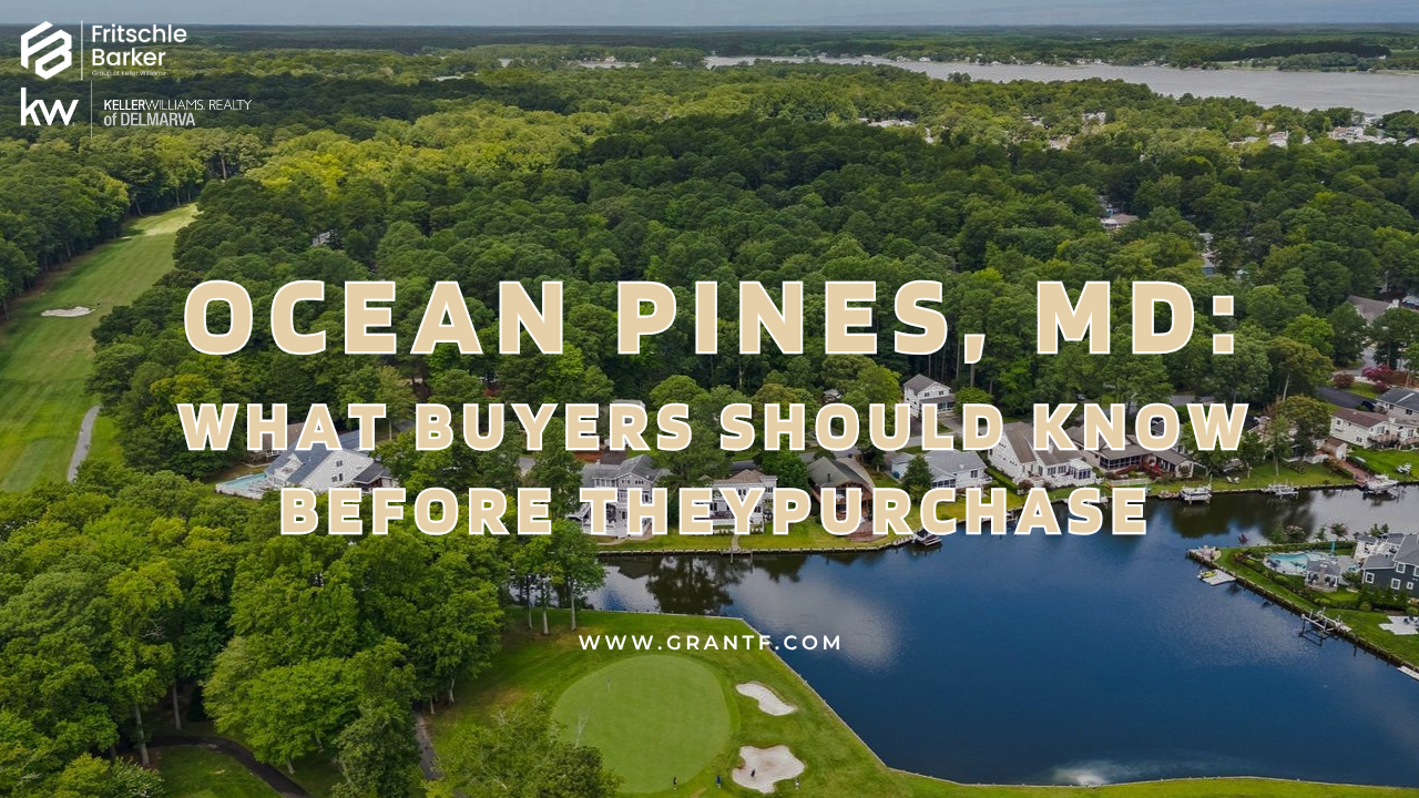 Wooded residential street with single-family homes in Ocean Pines, MD, the largest residential community in the Ocean City resort area