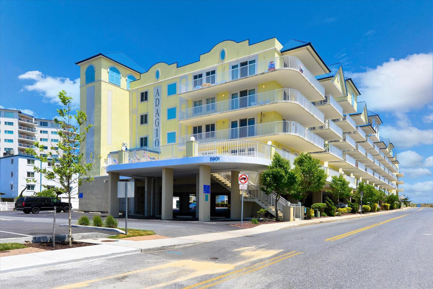 Adagio oceanfront condo building exterior view, Ocean City, MD