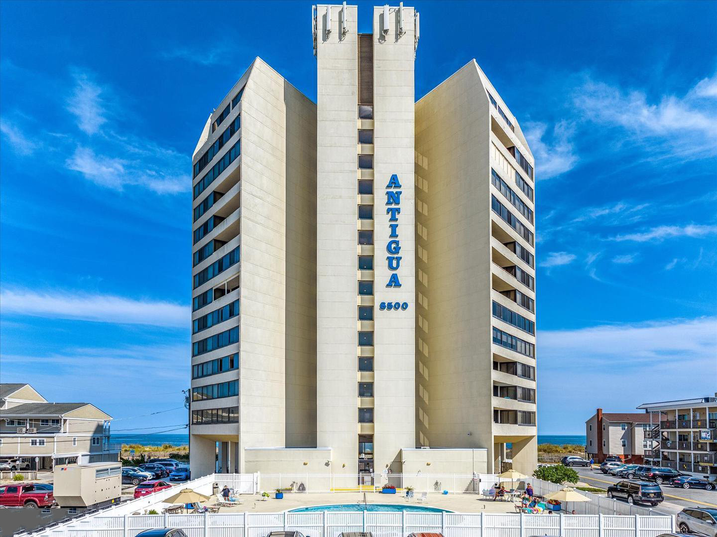 Antigua oceanfront condo building exterior view, Ocean City, MD