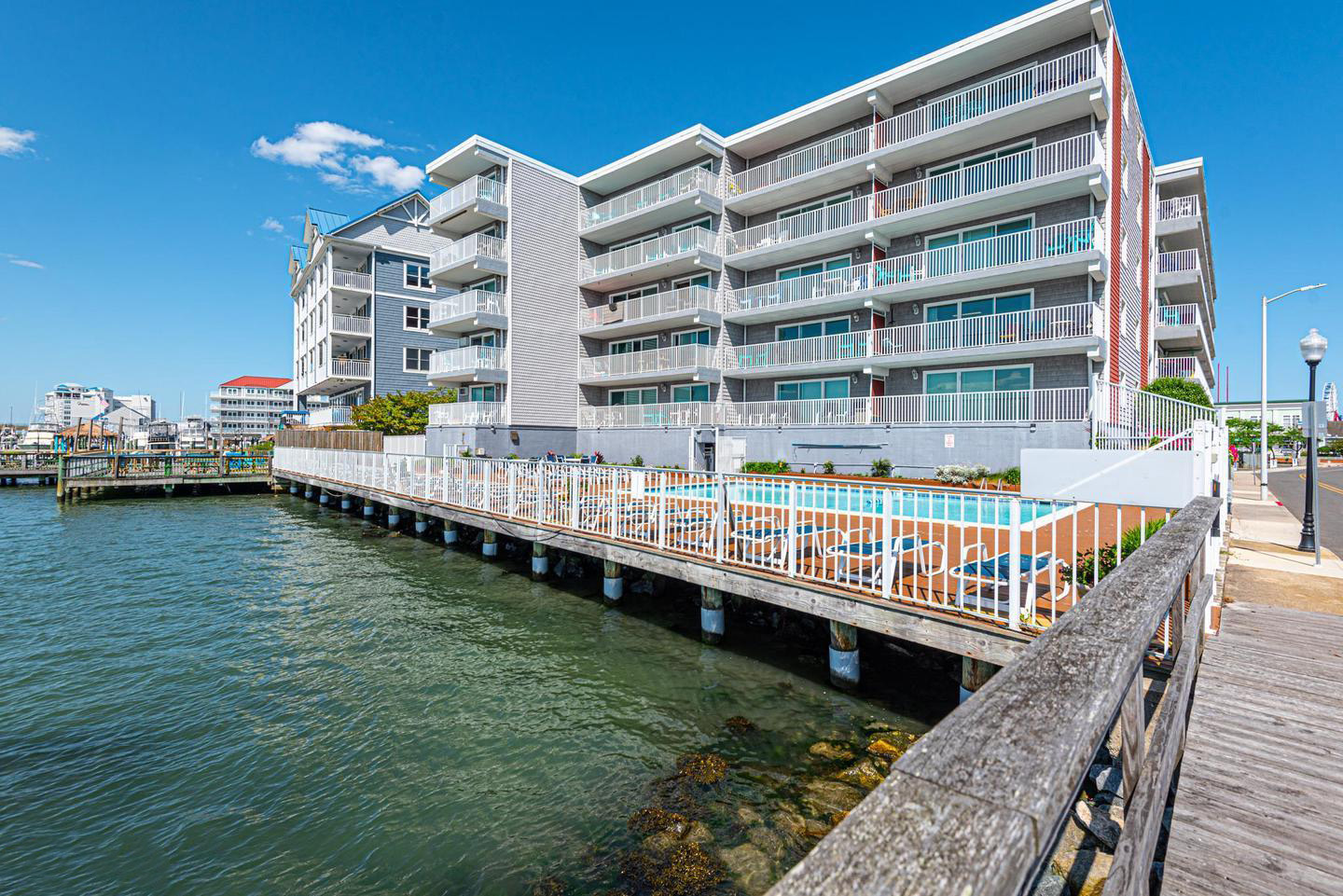 Assateague House bayfront condo building exterior view, Ocean City, MD