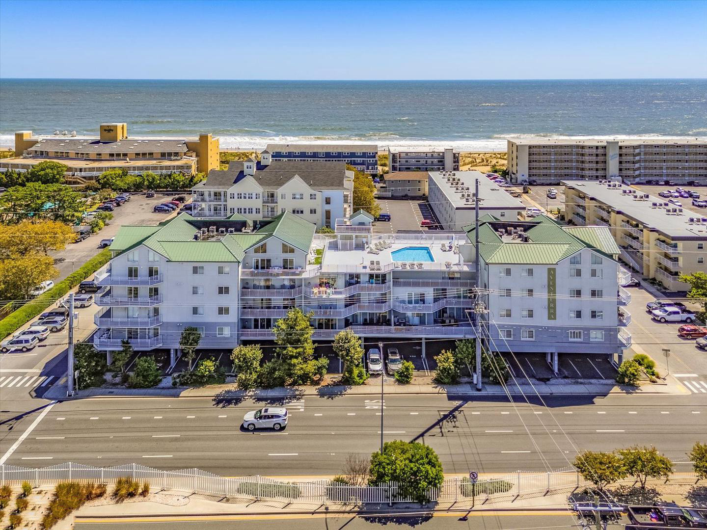 Aventurra ocean block condo building exterior view, Ocean City, MD