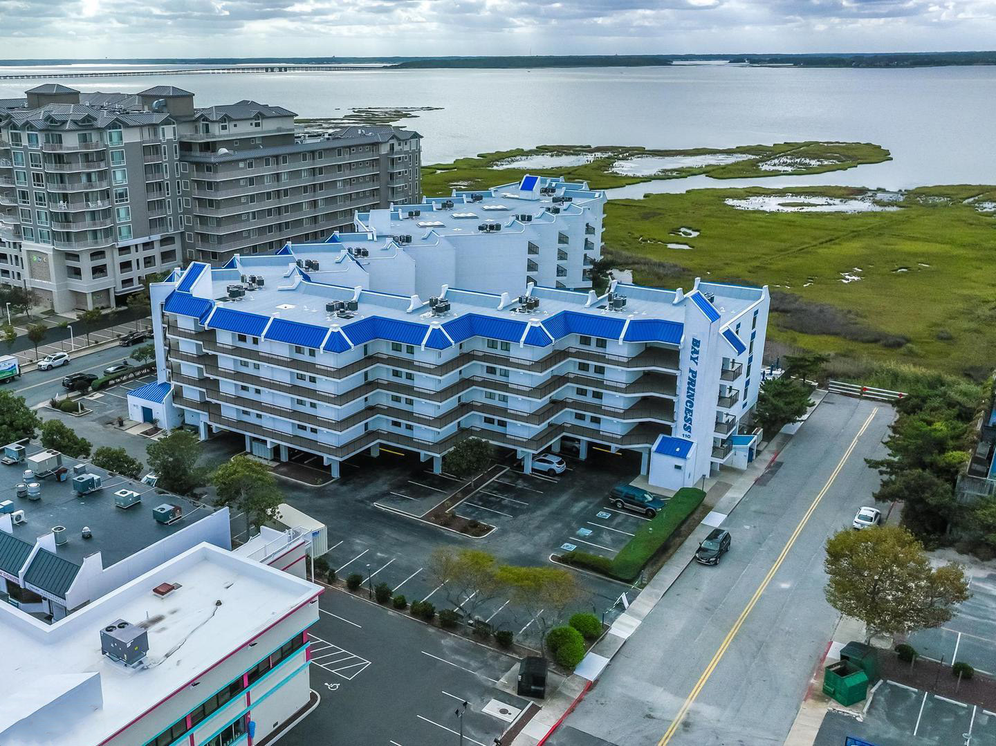 Bay Princess bayfront condo building exterior view, Ocean City, MD