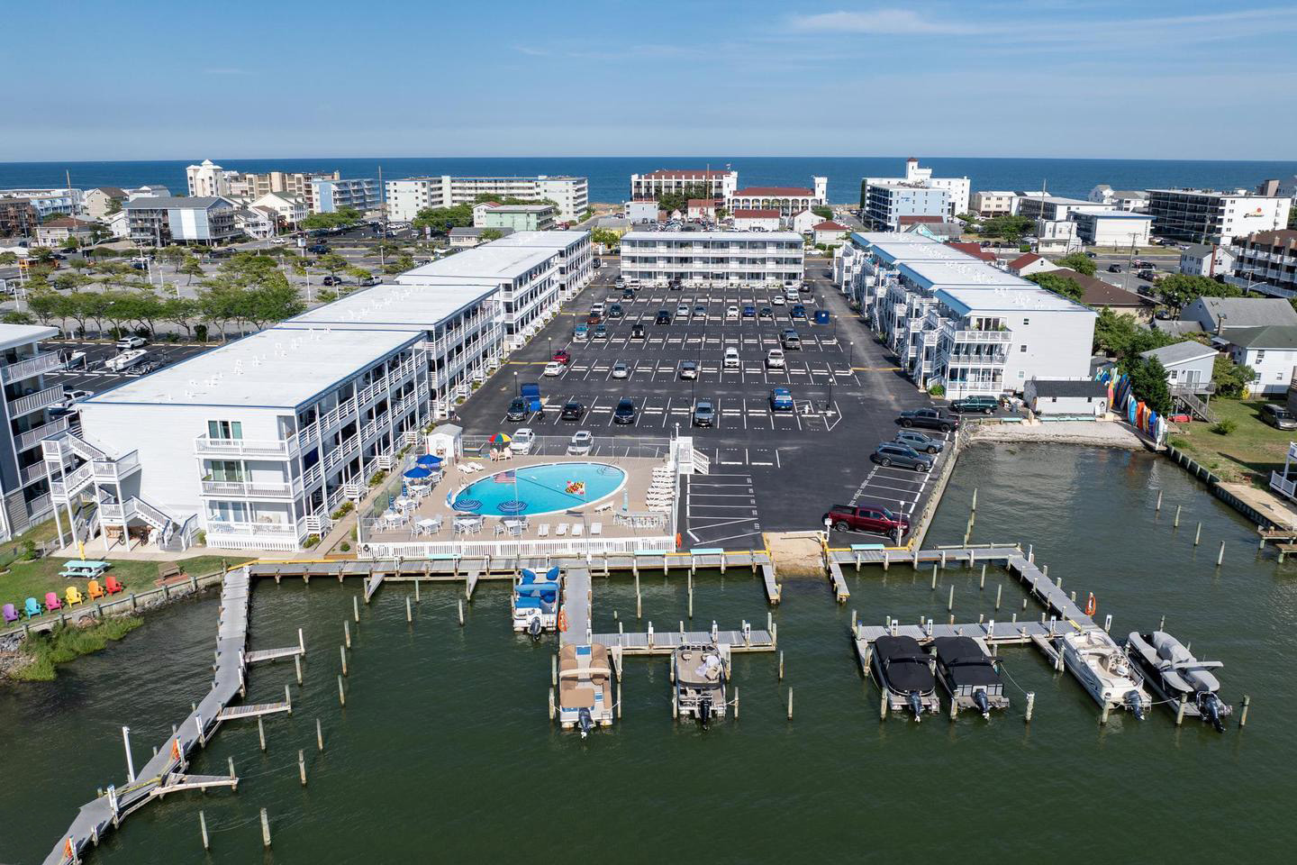 Bradley on the Bay bayfront condo building exterior view, Ocean City, MD