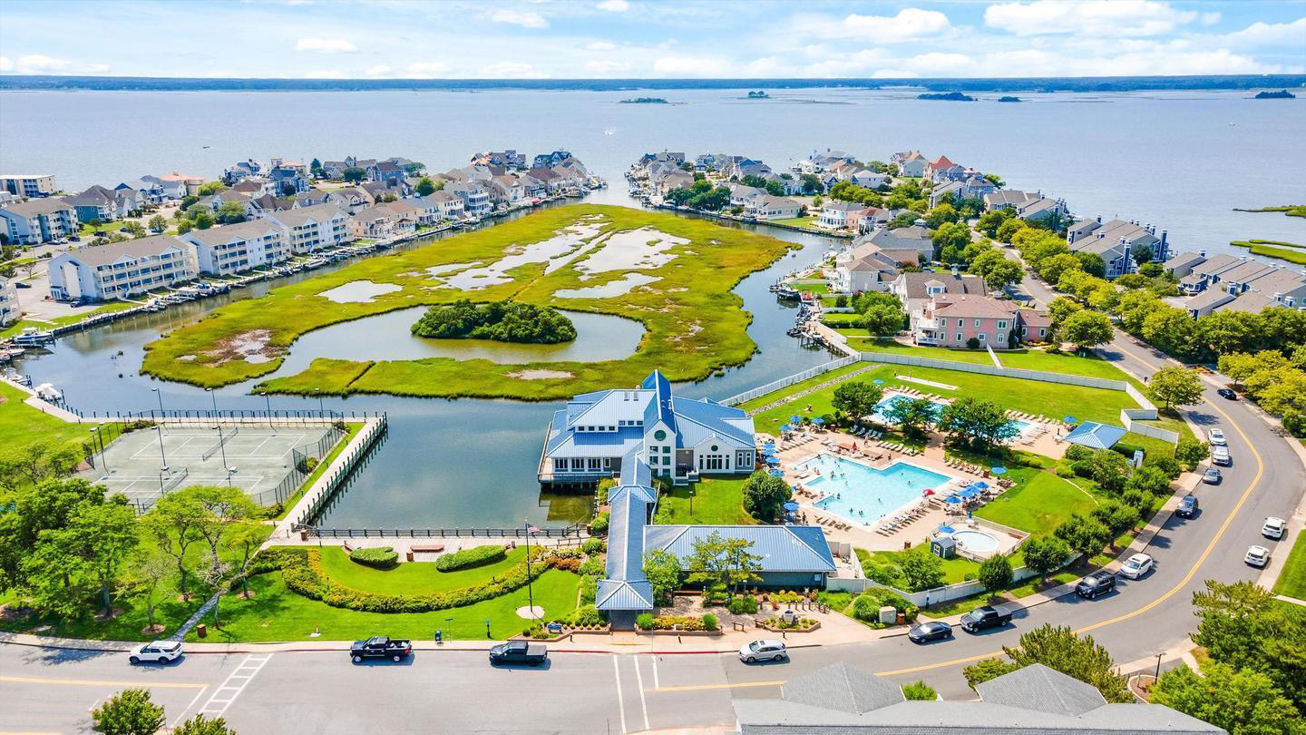 Harbour Club bayside canalfront condo building exterior view, Ocean City, MD