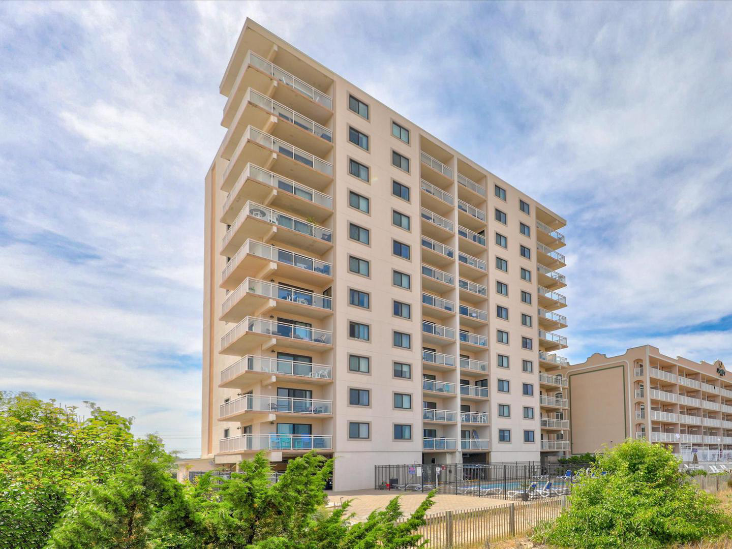 Harrington Towers oceanfront condo building exterior view, Ocean City, MD