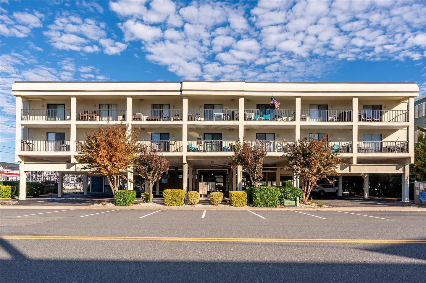 Outrigger ocean block condo building exterior view, Ocean City, MD