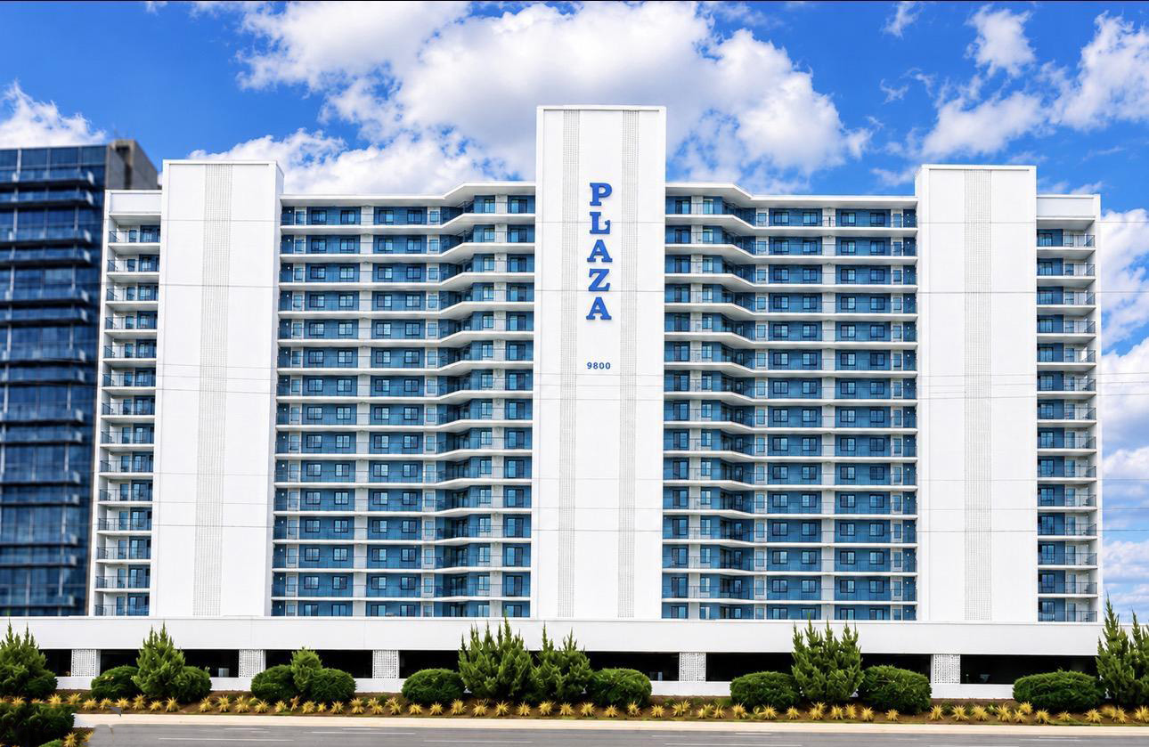 Plaza oceanfront condo building exterior view, Ocean City, MD
