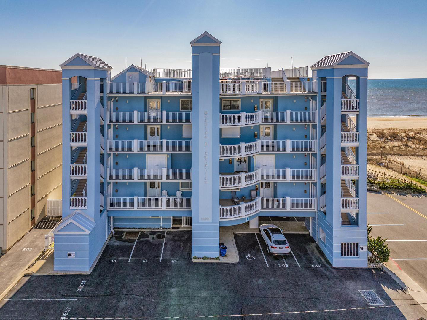 Seaside Plantation oceanfront condo building exterior view, Ocean City, MD