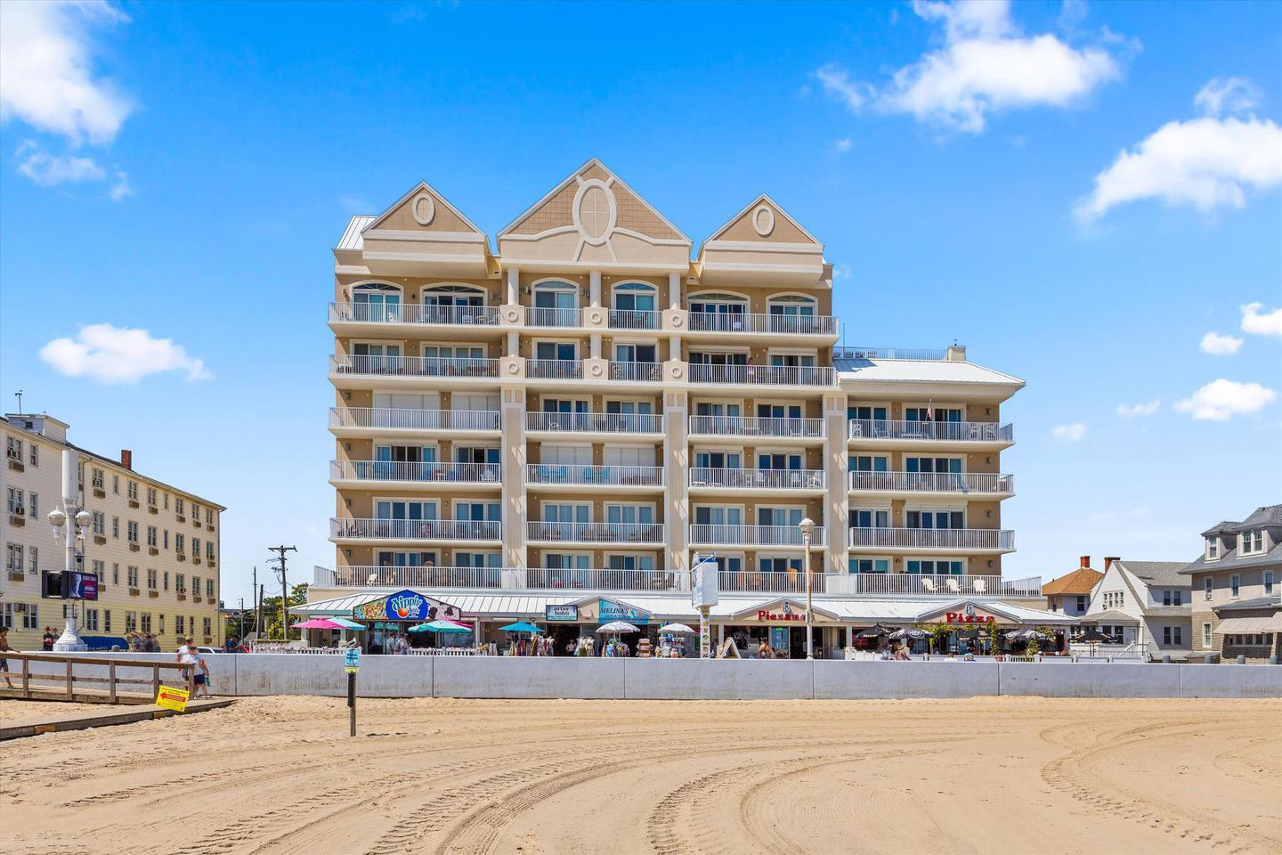 South Beach Boardwalk oceanfront mid-rise condo building exterior view, Ocean City, MD