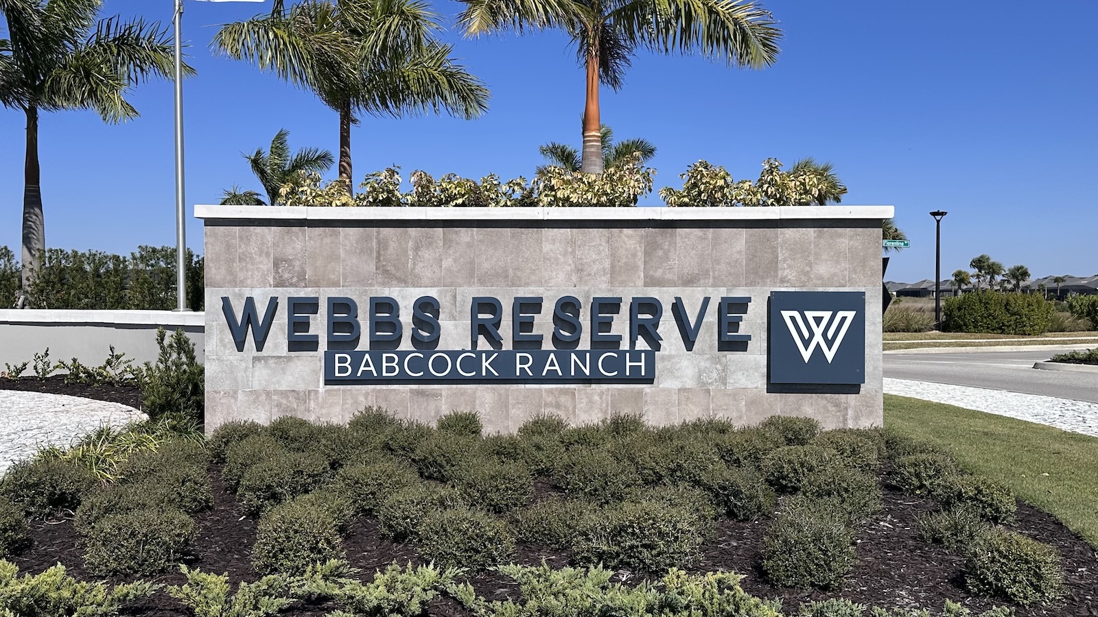 Webb's Reserve entrance sign at Babcock Ranch, Punta Gorda FL