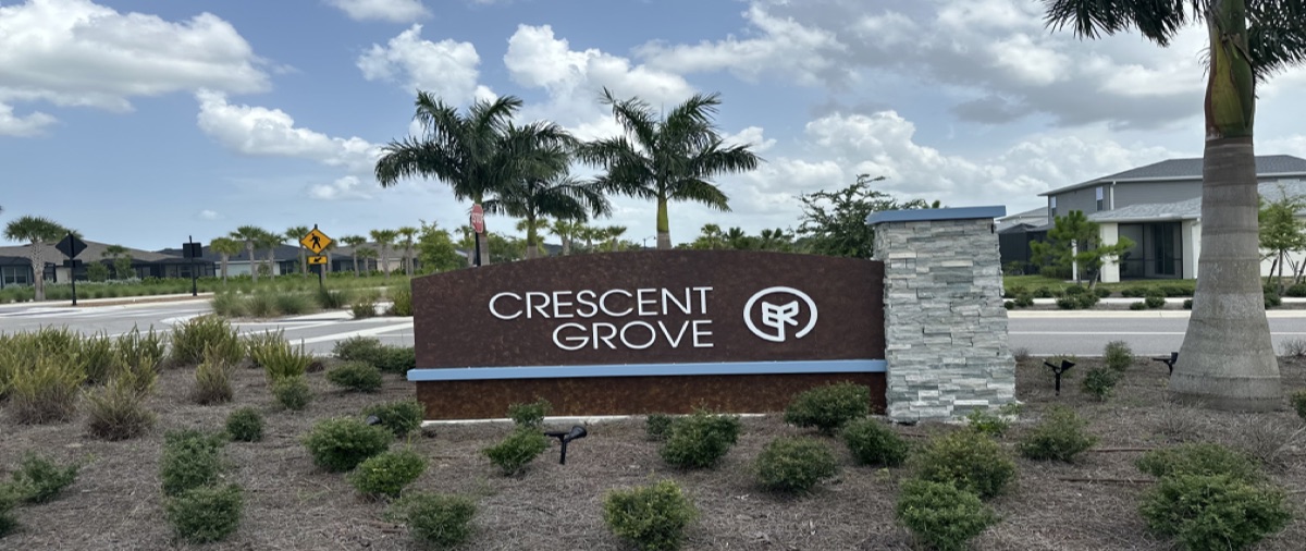 Crescent Grove entrance sign at Babcock Ranch