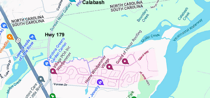 Map showing Windjammer Village in Little River SC