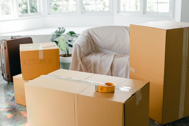 Room packed up with boxes to move