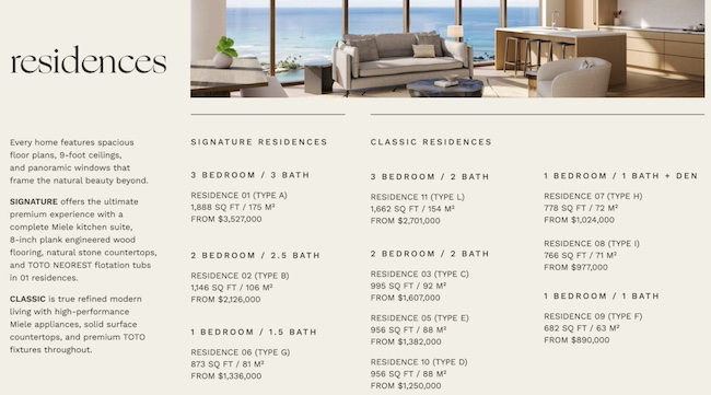 Kaliu Pricing for Signature and Classic Residences