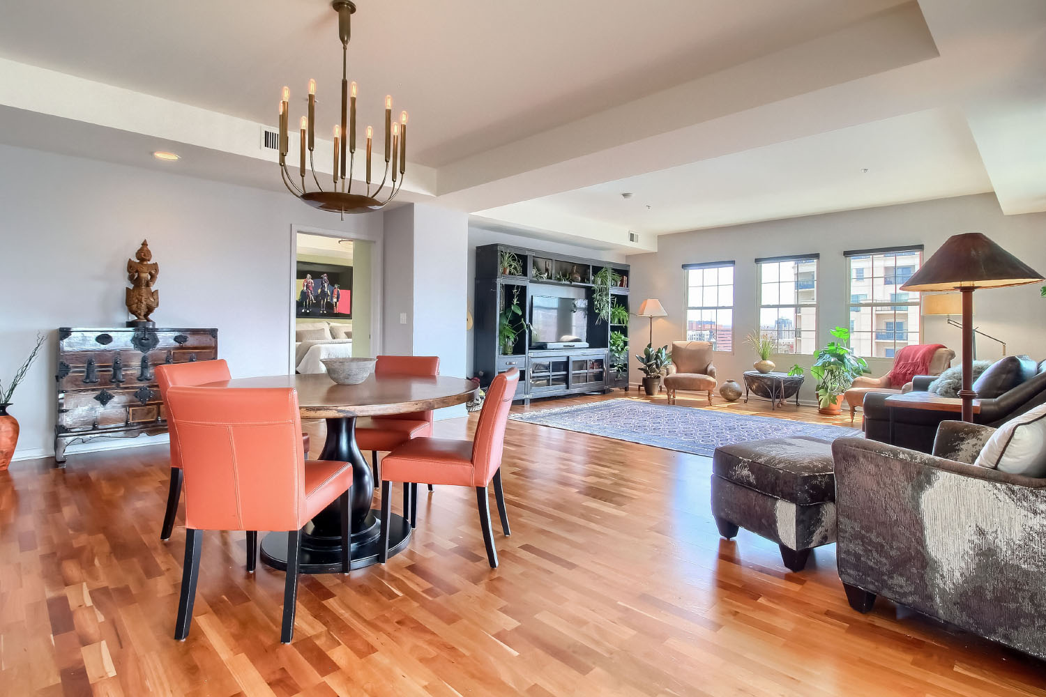 Beautiful rich cherry hardwood floors throughout