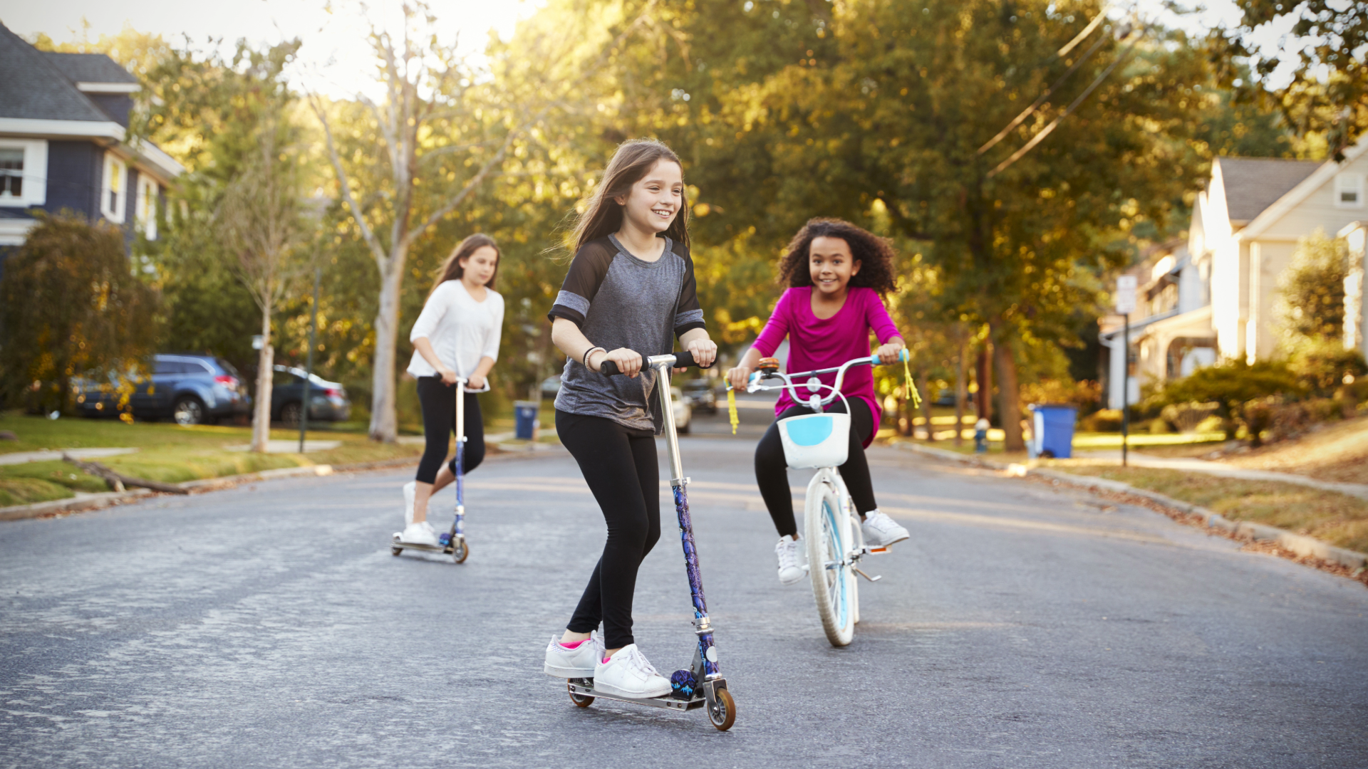 Children riding bicycles in a Denver North Carolina neighborhood