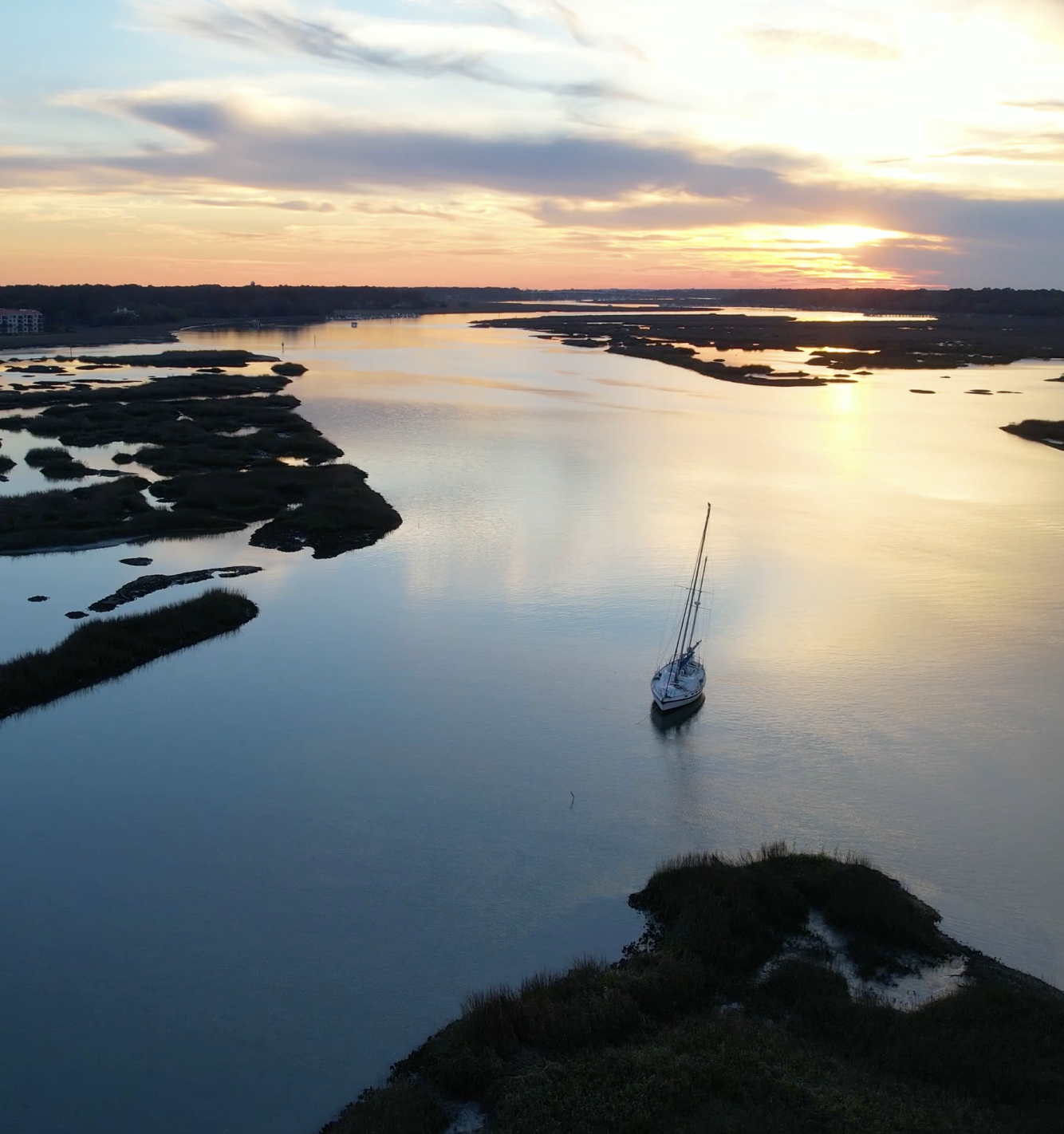 Sailboat at Sunset on Hilton Head Island Waters