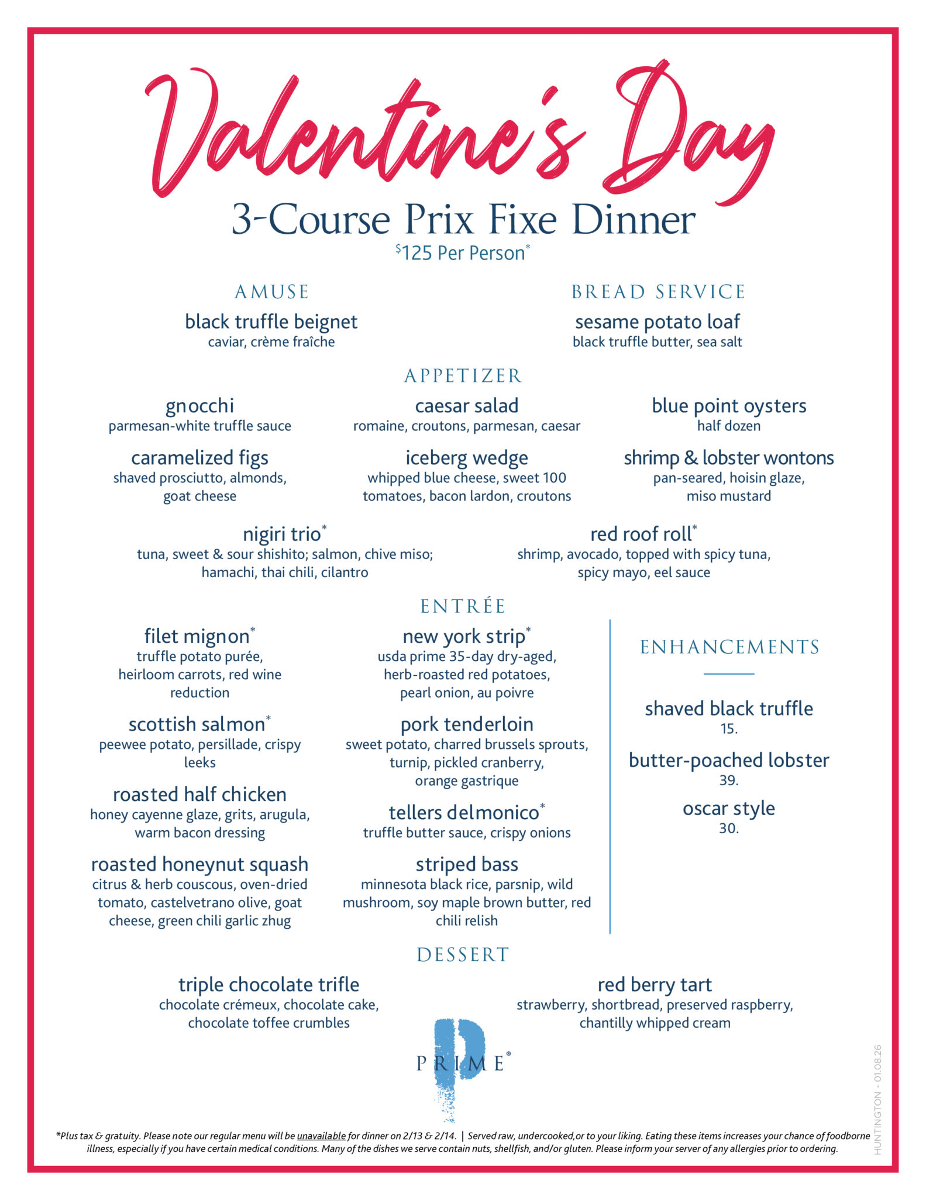 Prime - Valentine's Day Menu