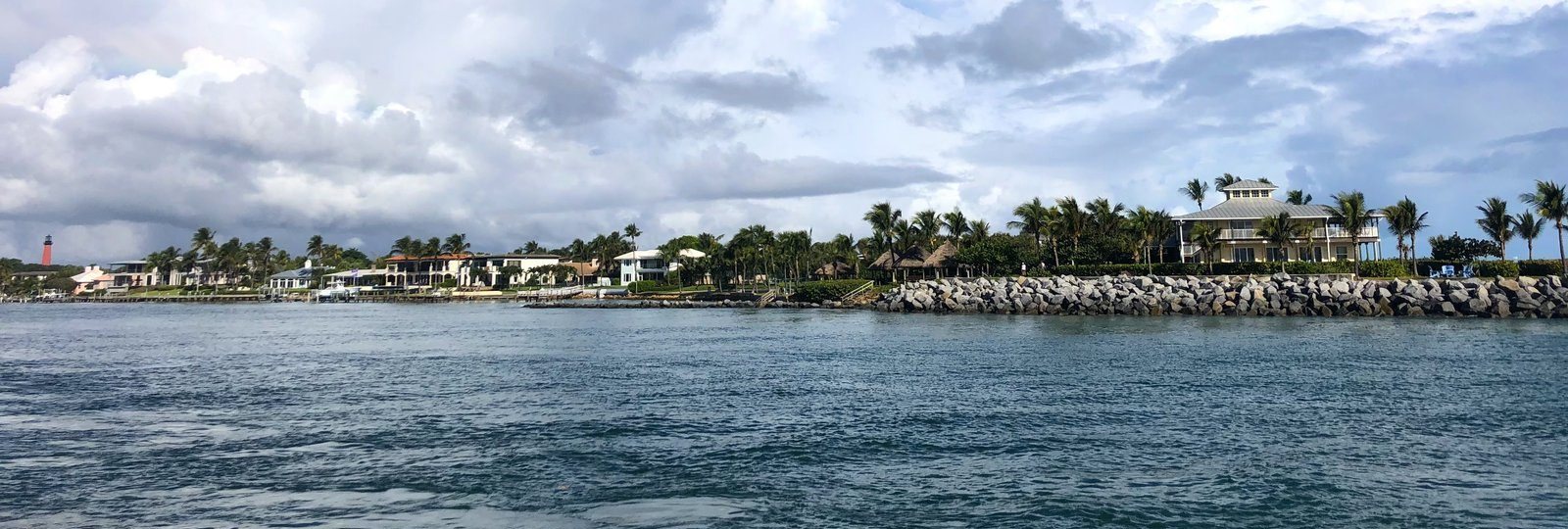 The shoreline of Jupiter Inlet Colony from the water