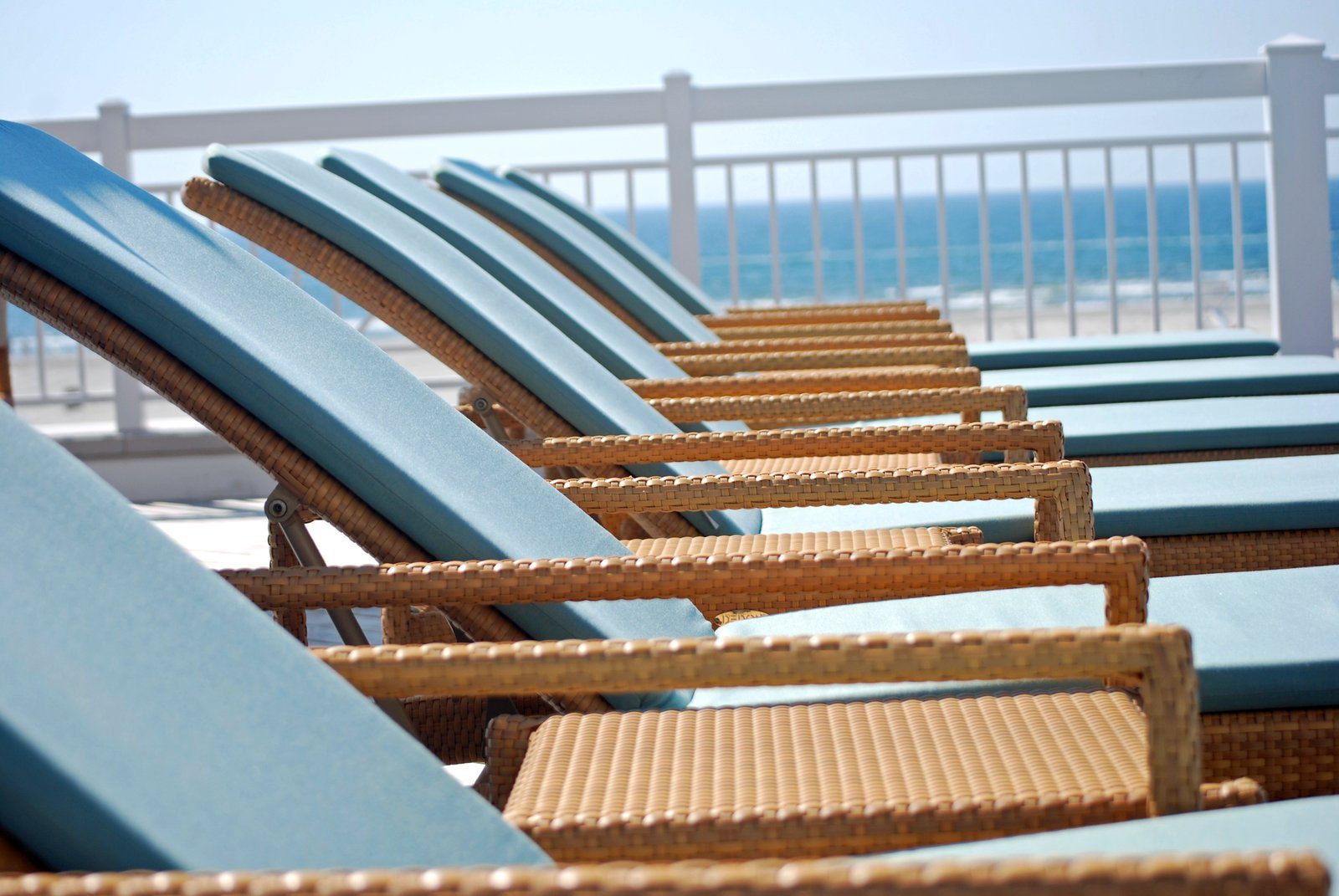 Loungers on an oceanfront deck