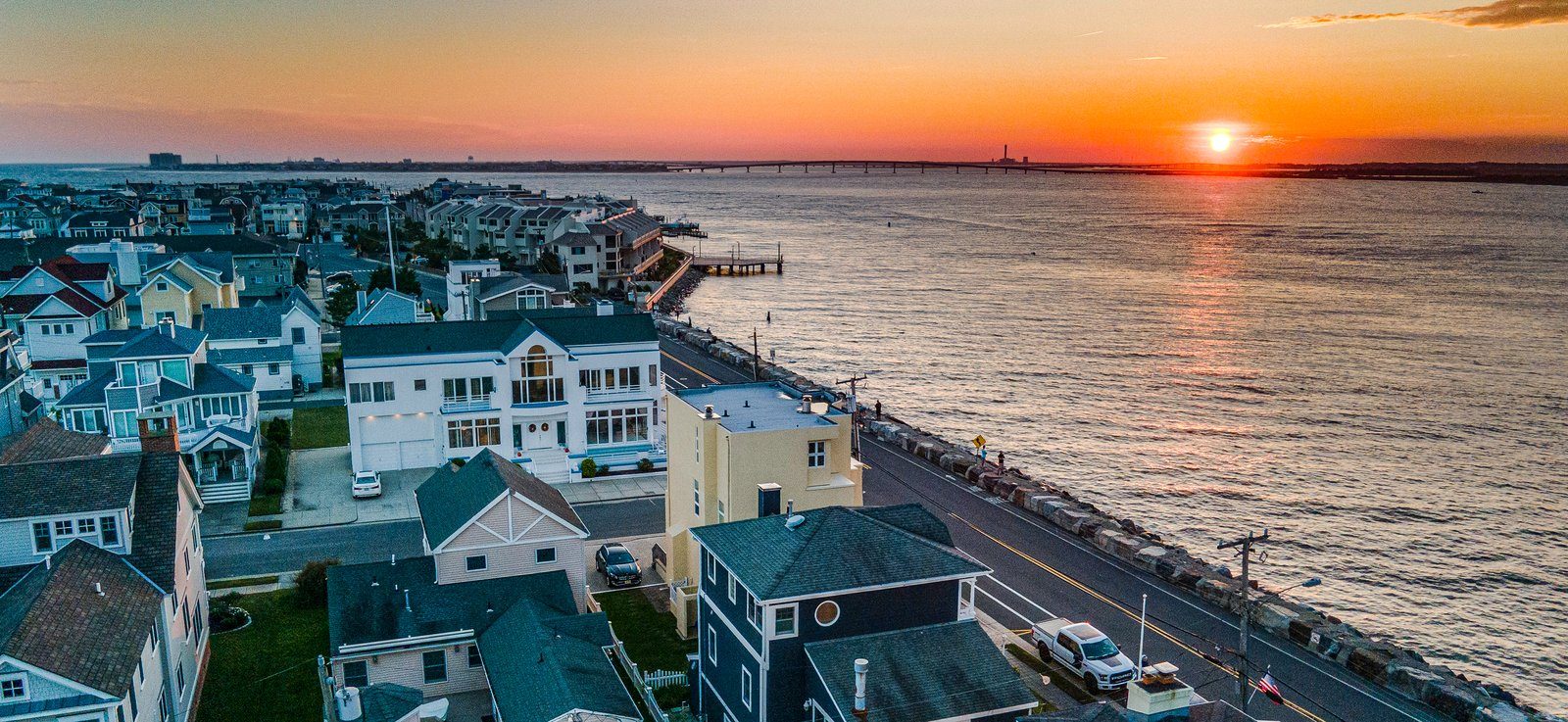 Sunset over the bay at Longport, New Jersey