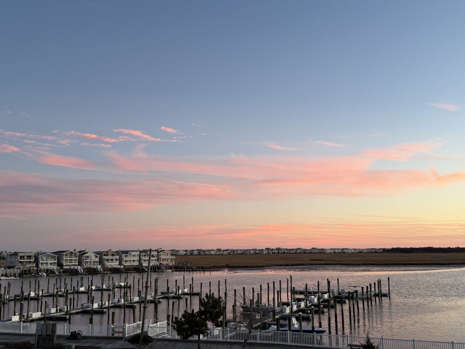 Sunset over a marina in Ocean City, New Jersey