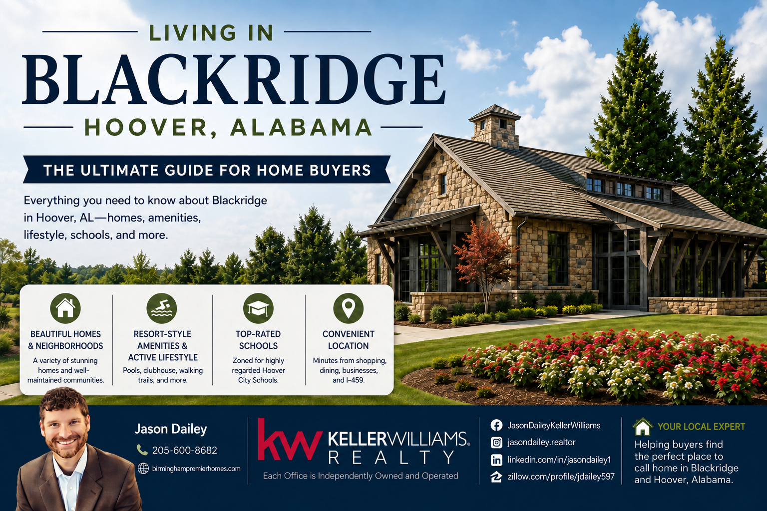 Living in Blackridge Hoover Alabama home buyer guide featuring homes, amenities, schools, location, and Jason Dailey Keller Williams Realty.