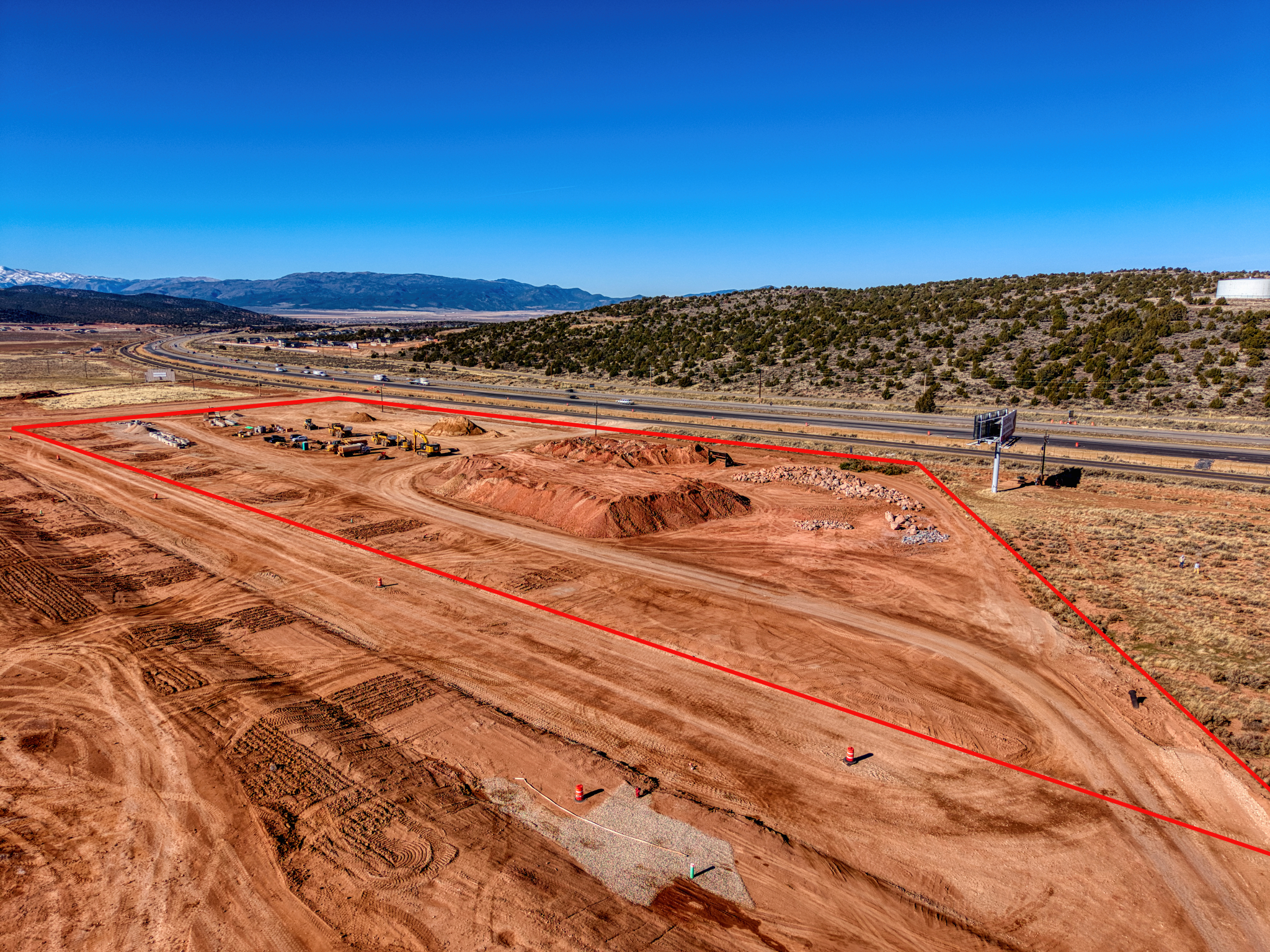 Aerial view of Cedar Trails Minor Lot showing prime I-15 frontage and open development land
