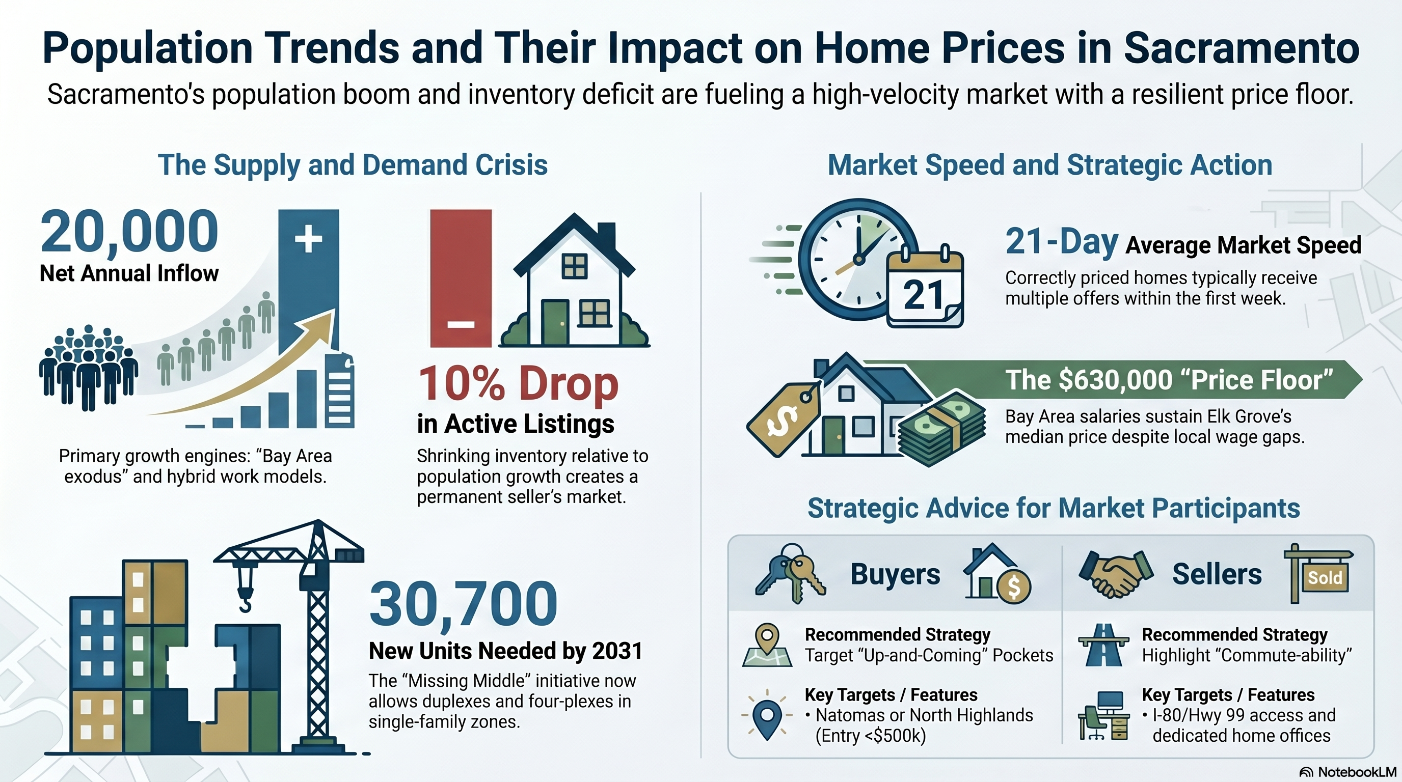 Infographic: Population trends and their impact on home prices in Sacramento and Elk Grove for 2026.