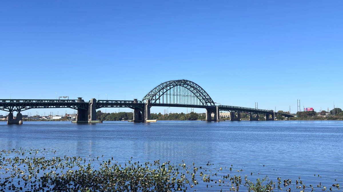 The Tacony-Palmyra Bridge crossing the Delaware River, seen from the Palmyra riverfront