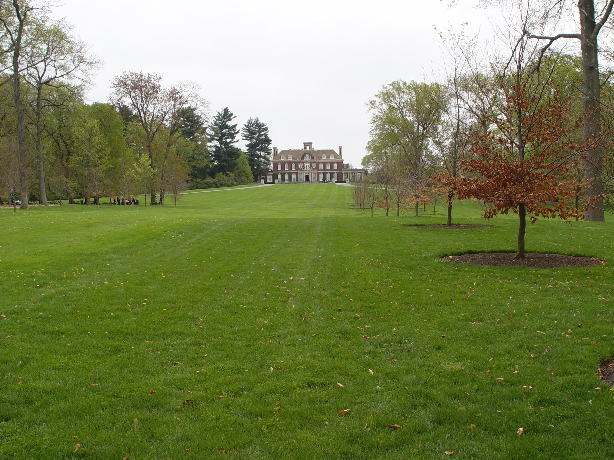 Westbury House seen across lawns at Old Westbury Gardens