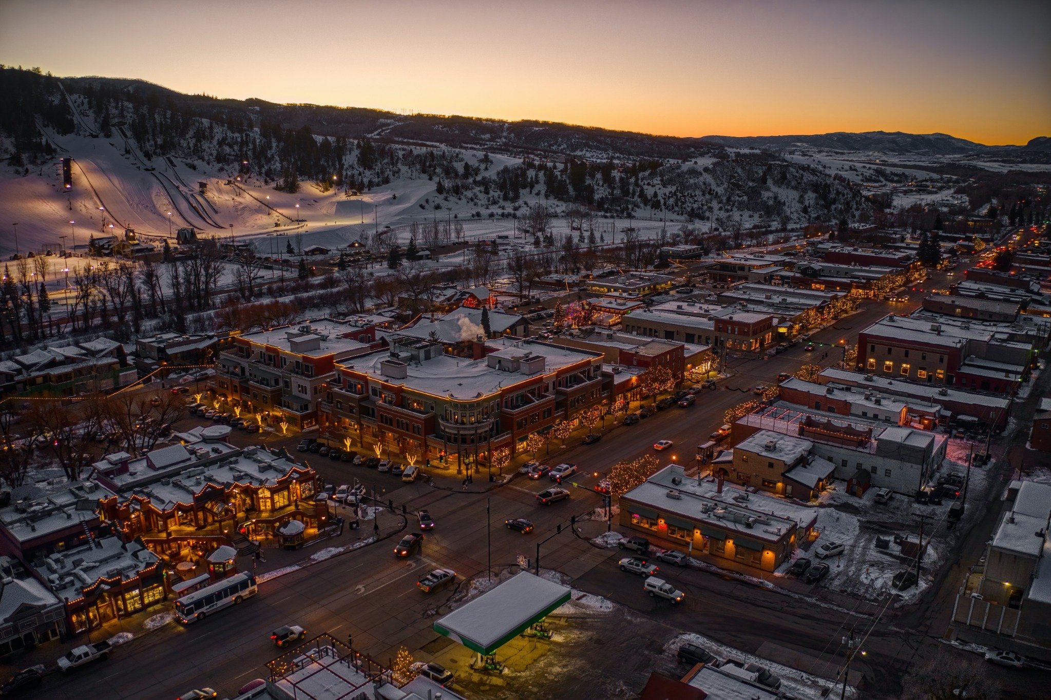 Steamboat Springs, Colorado, in warm evening light