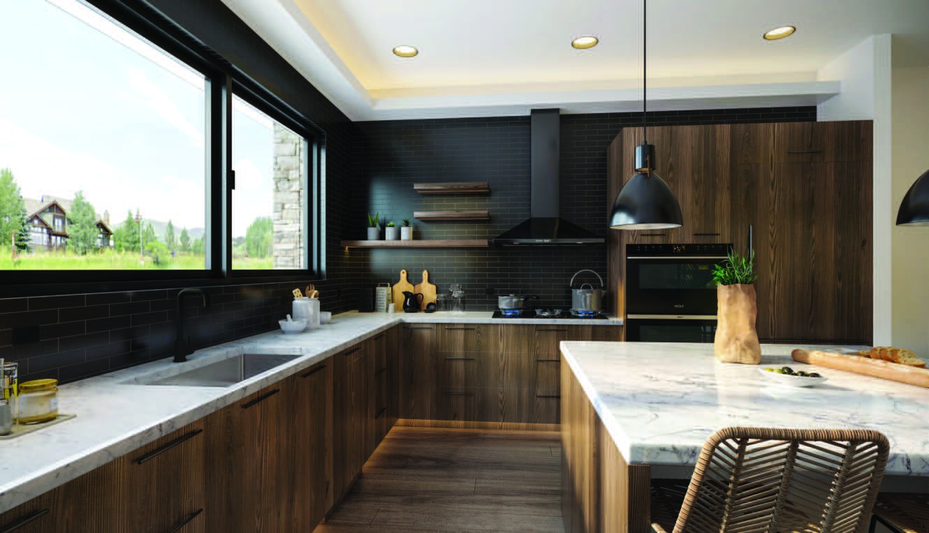 ROAN kitchen with walnut cabinetry and marble island
