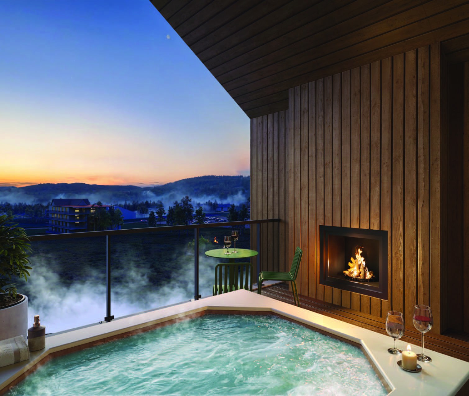 ROAN private covered terrace with hot tub and fireplace
