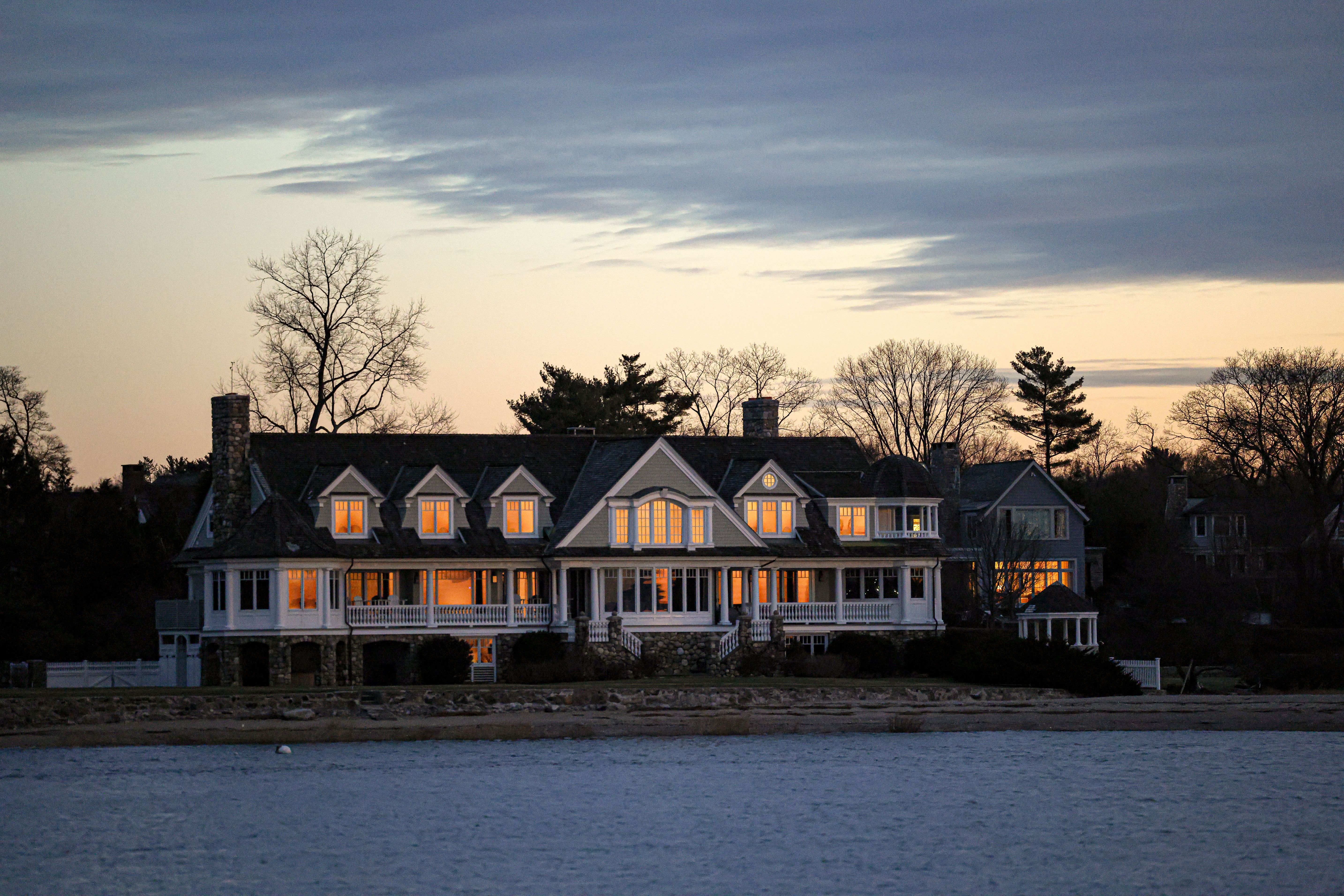 luxury waterfront real estate at twilight