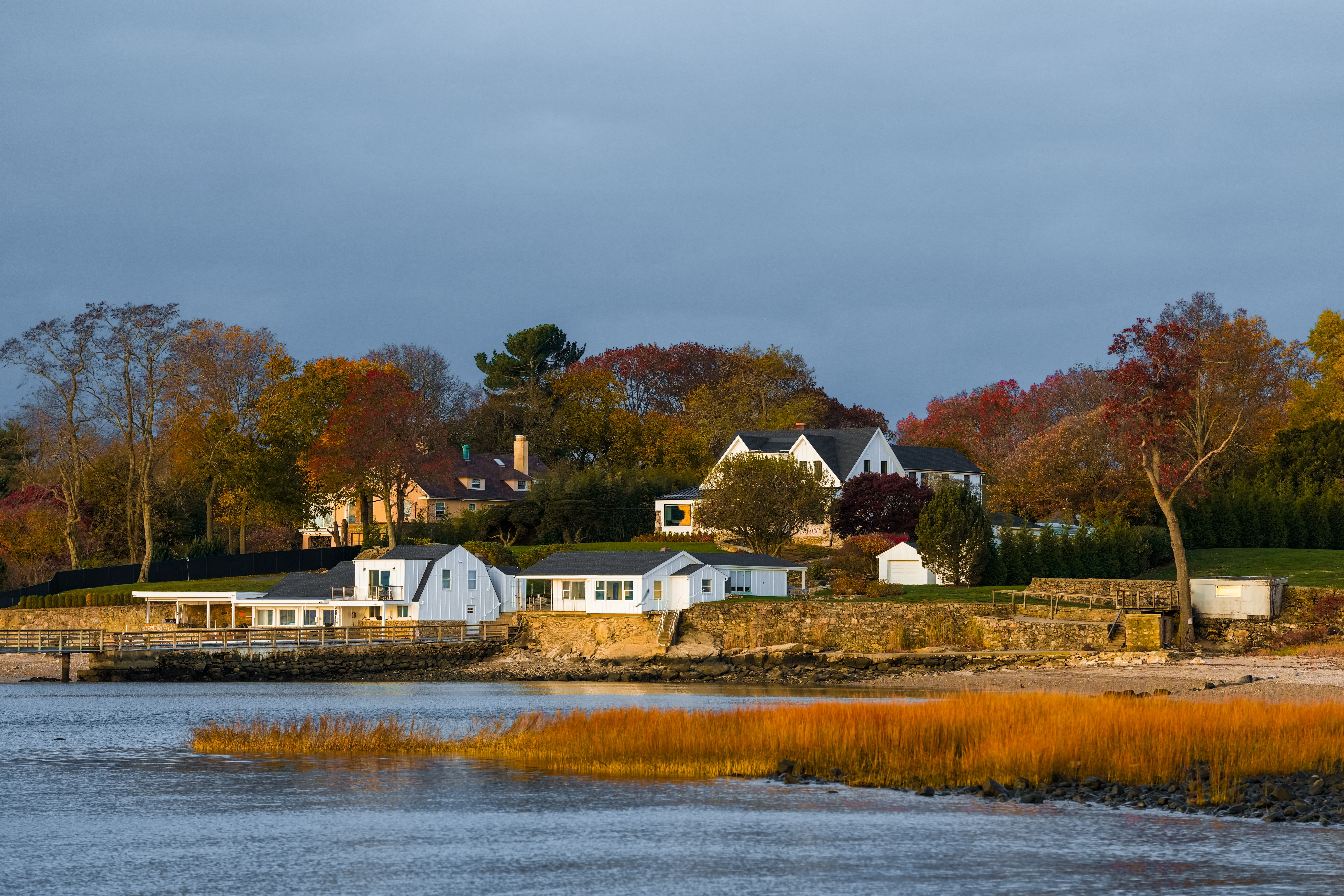 scenic autumn waterfront home