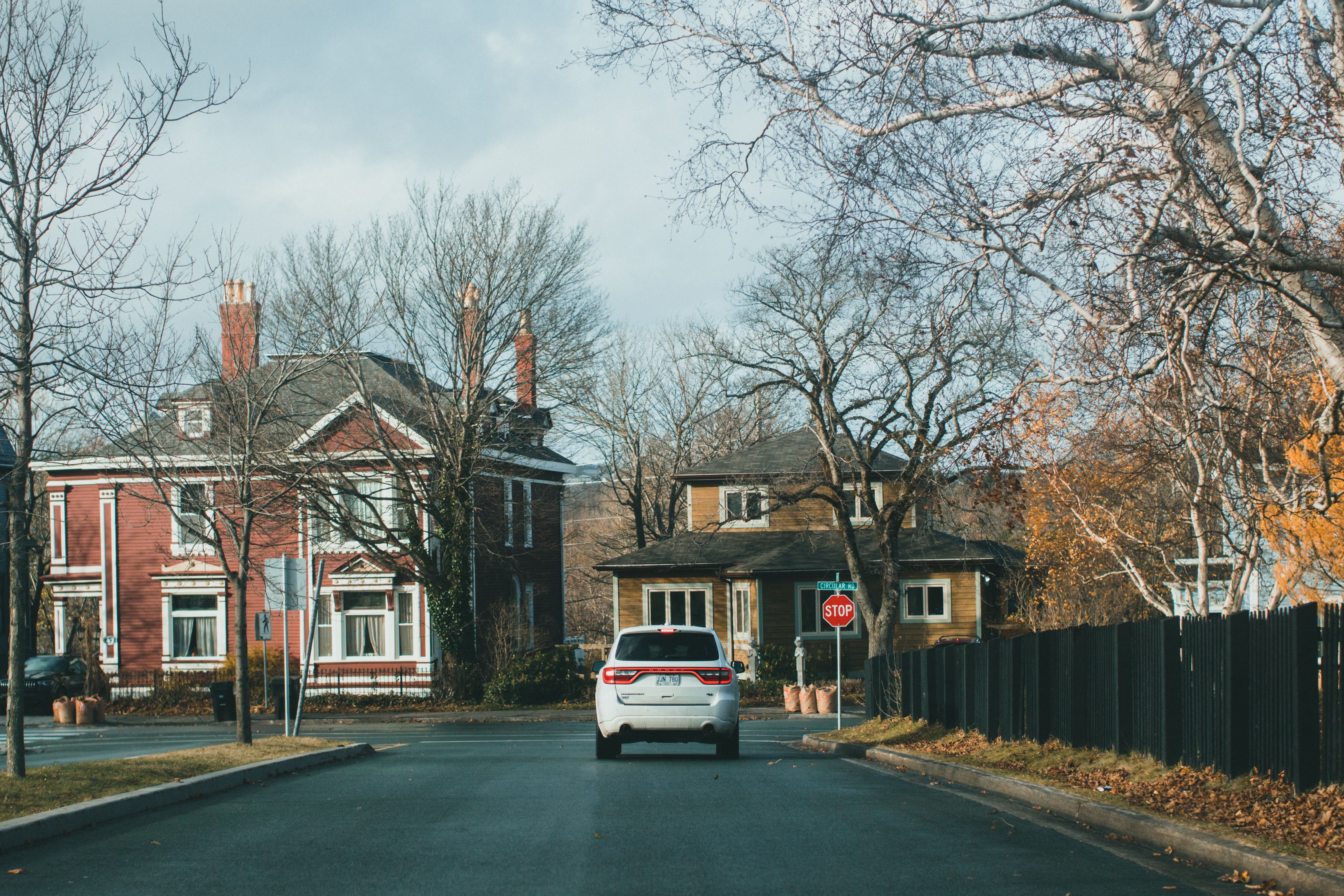 a car in a suburb